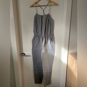 Mango linen blend spaghetti straps jumpsuit with pockets